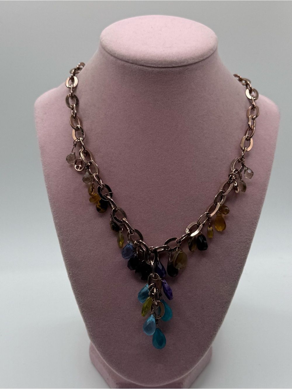 Fossil Multicolor Teardrop Charm Necklace